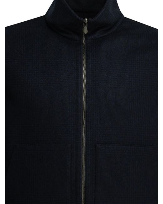 Brunello Cucinelli Blue Cashmere Bomber Jacket for men