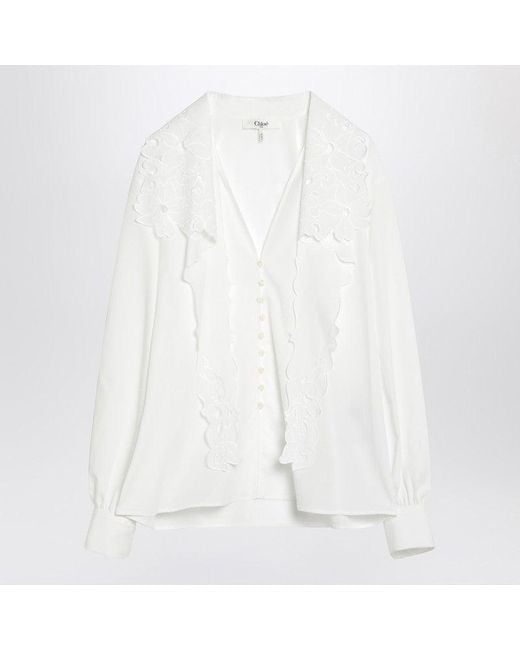 Chloé White Chloã Shirt With Embroidered Bow Tie