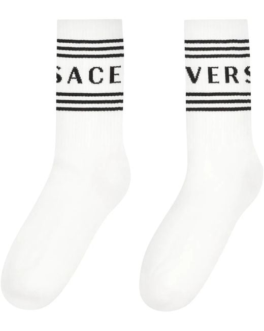Versace Black Cotton Socks With Logo for men