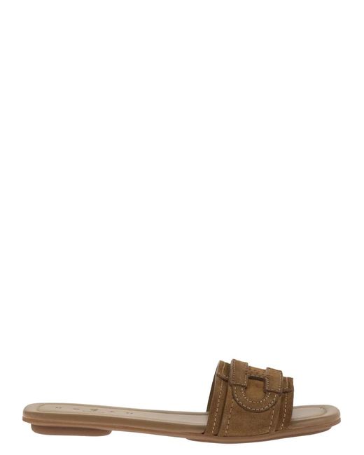 Hogan White Suede Slide Sandals With Signature H Detail