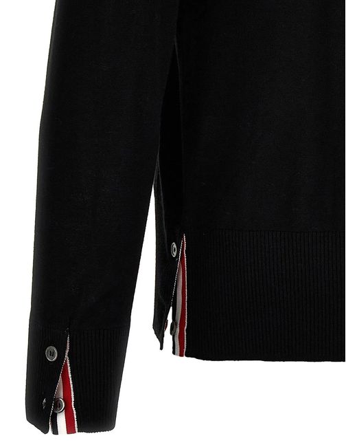 Thom Browne Black V-Neck Wool Cardigan With Striped Accent Details for men