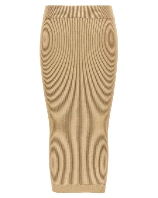 Balmain Natural Ribbed Midi Skirt