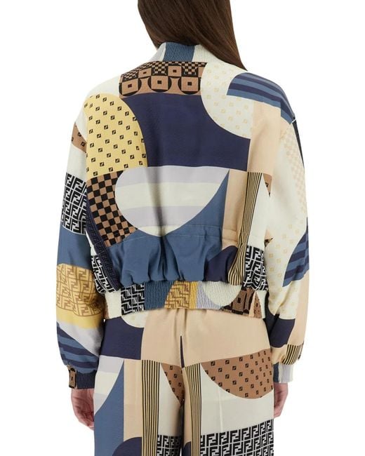 Fendi Blue Reversible Satin Bomber Jacket