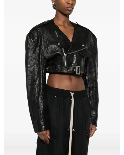 Rick Owens Black Reimagined Leather Jacket With Adjustable Belt