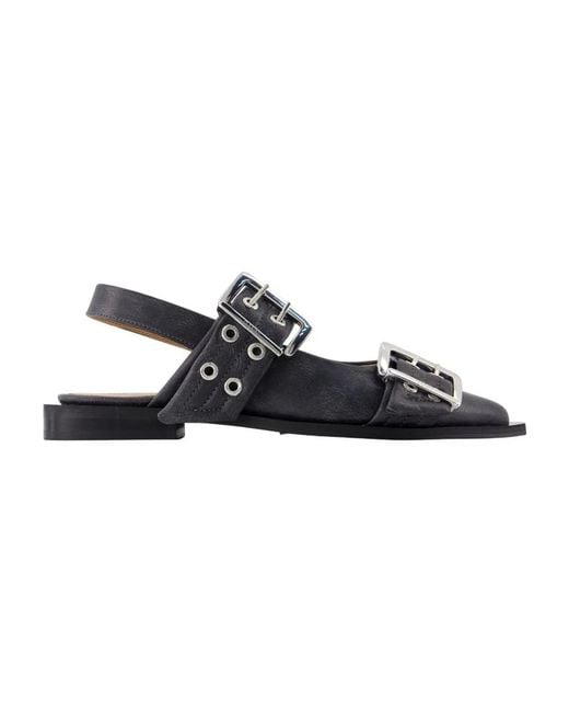 Ganni Blue Feminine Buckle Vintage Ballerinas