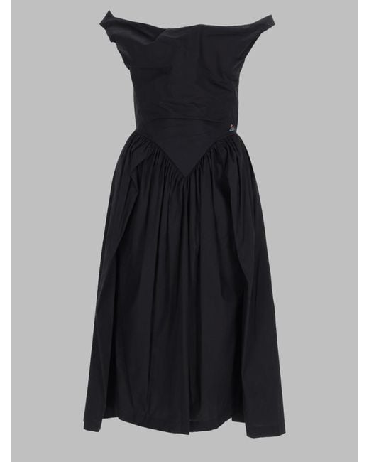 Vivienne Westwood Black Off-The-Shoulder Midi Dress With Gathered Skirt