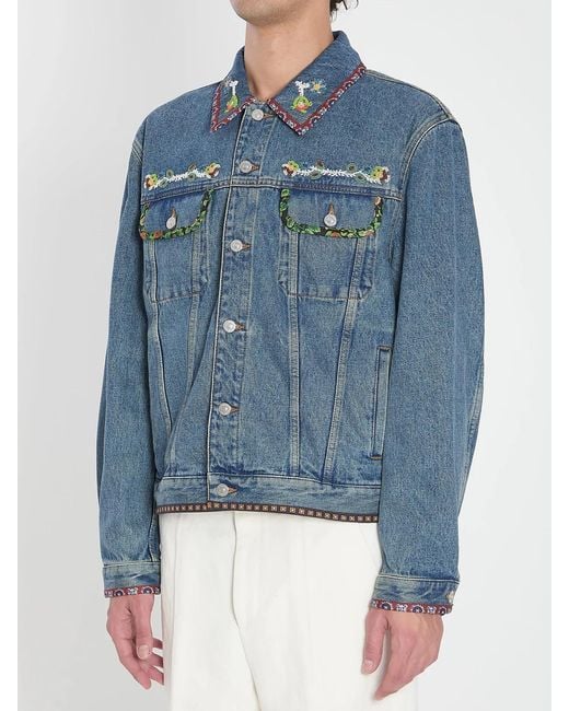 Valentino Garavani Blue Bead-Embroidered Denim Jacket for men