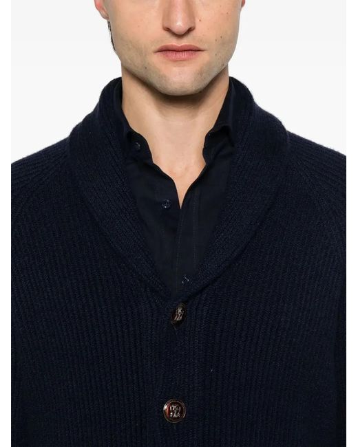 Brunello Cucinelli Blue English Rib Knit Cardigan for men
