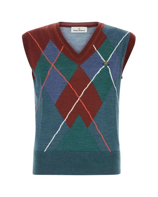Vivienne Westwood Blue Argyle Vest for men