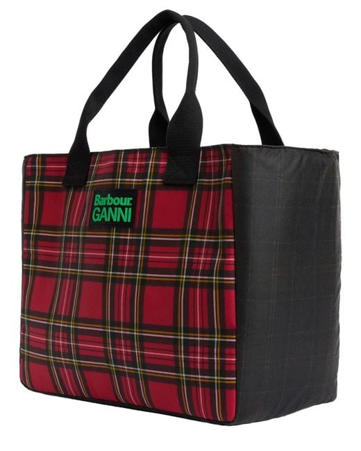 Barbour Red Tartan Pattern Top Zip Bag