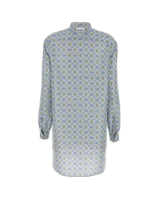 Prada Blue Printed Silk Shirt Dress