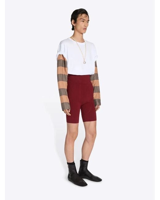 Dries Van Noten White Loose Fit Contrast Striped Sleeves T-Shirt for men