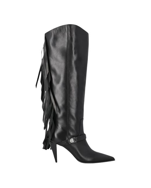 Pinko Black Leather Rubber Boots