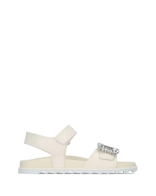 Roger Vivier White Slidy Viv Strass Sandal 25
