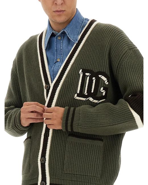 Dolce & Gabbana Green Dolce & Gabbana Wool Cardigan for men
