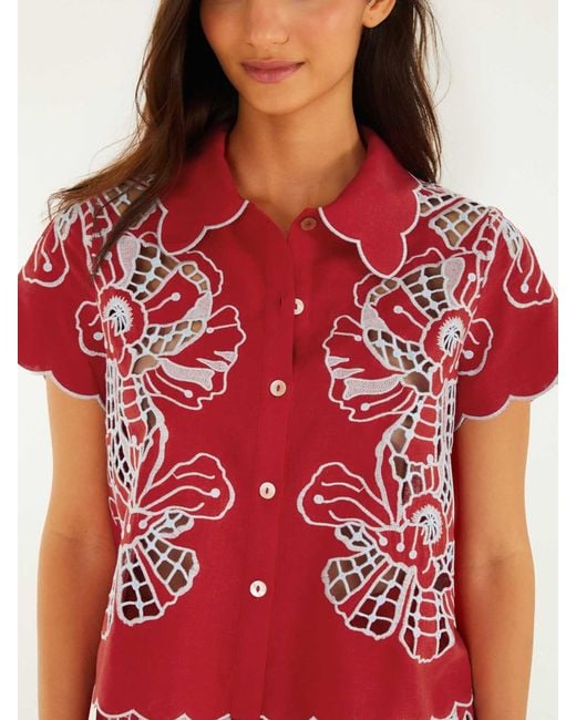 Farm Rio Red Blouse With Embroidery