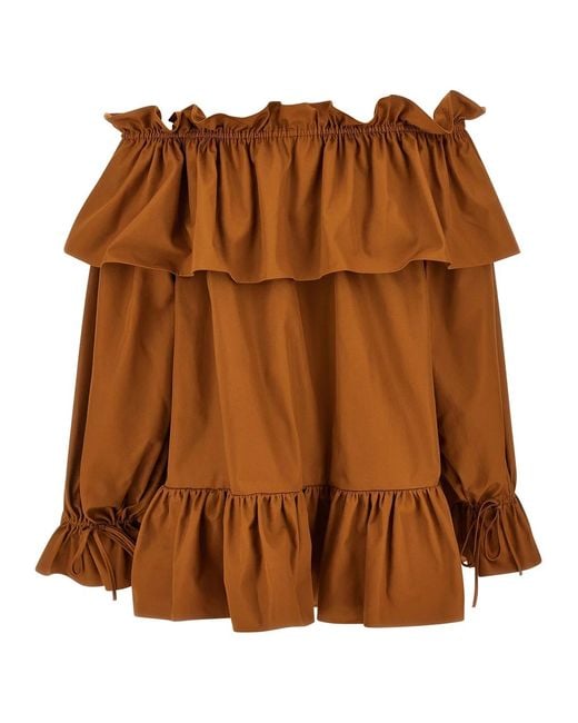 Saint Laurent Brown Flounces Mini Dress