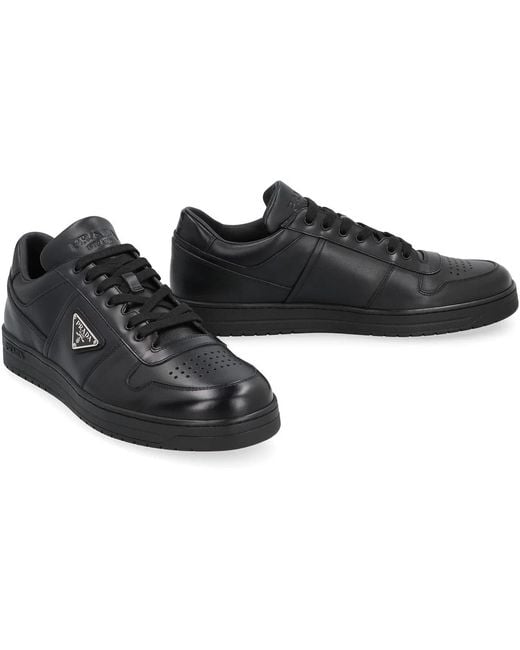 Prada Black Downtown Leather Low-Top Sneakers for men