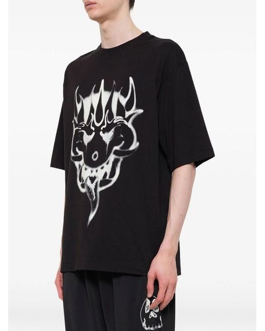 Y-3 Black Printed Cotton T-Shirt for men