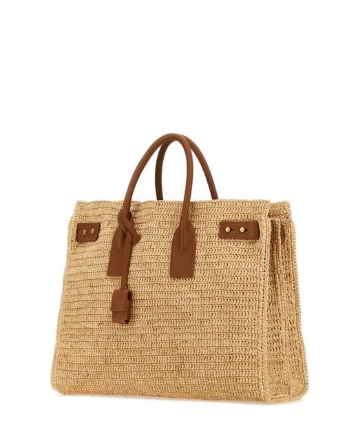 Saint Laurent Brown Raffia Medium Sac De Jour Shopping Bag