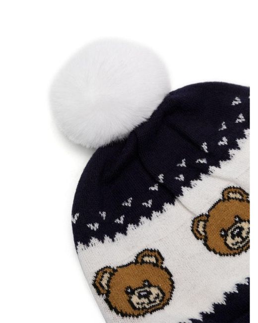 Moschino Blue Beanie Bears And Pom Poms