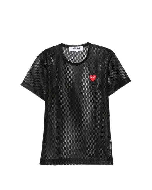 COMME DES GARÇONS PLAY Black T-Shirt Emblem Mesh Heart