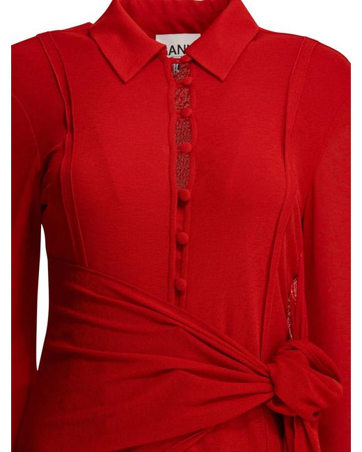 Ganni Red Long Chemise Dress
