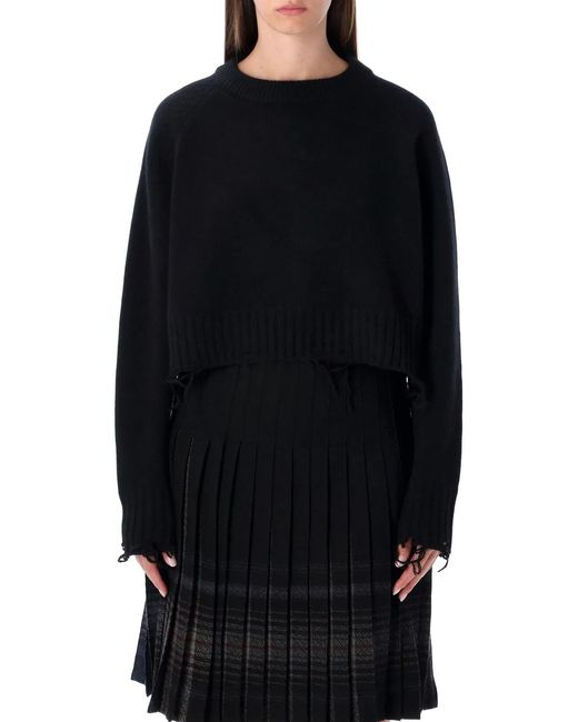 Low Classic Black Damaged Wool Blend Cropped Pullover