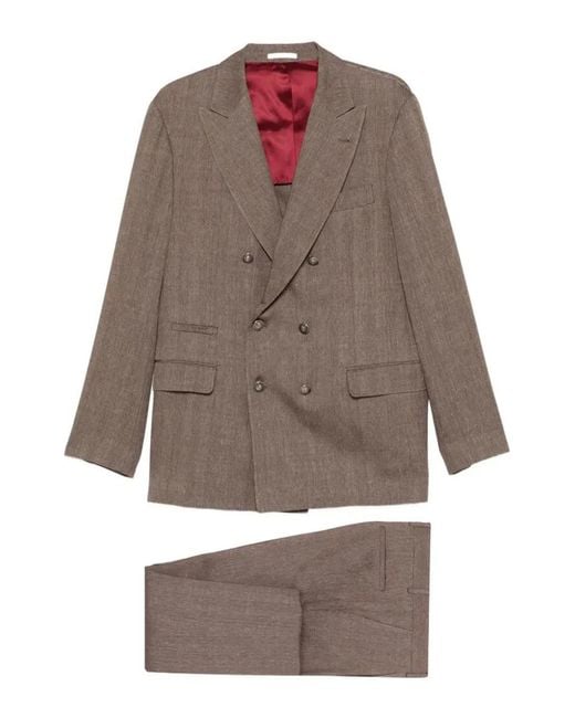 Brunello Cucinelli Brown Linen And Virgin Wool Chevron Leisure Suit for men