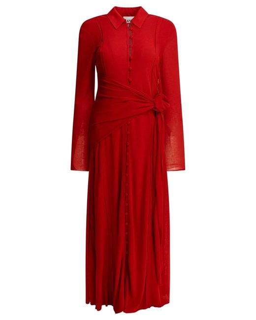 Ganni Red Long Chemise Dress