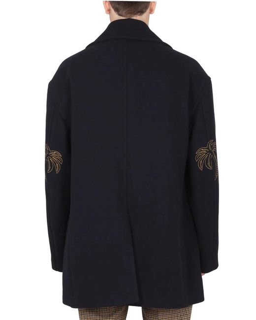 Palm Angels Blue Double-Breasted Coat for men