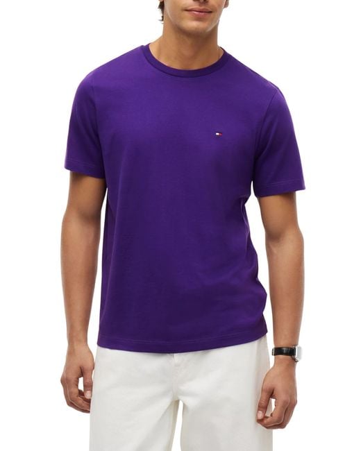 Tommy Hilfiger Purple Flag Embroidery Crew Neck T-Shirt for men