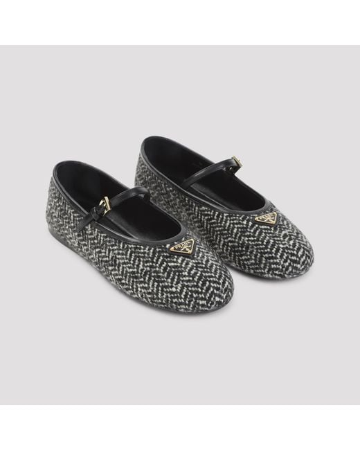 Prada Gray Ballerina With Ribbon