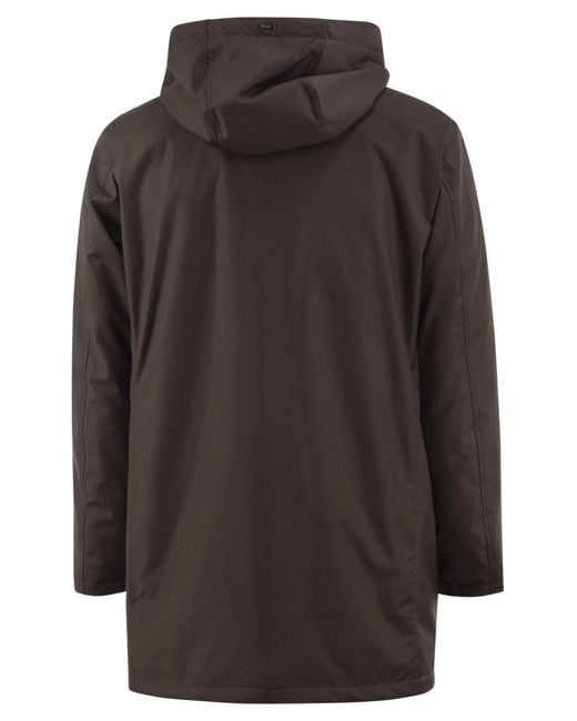 Herno Black Hooded Parka With Knitted Inner Collar for men