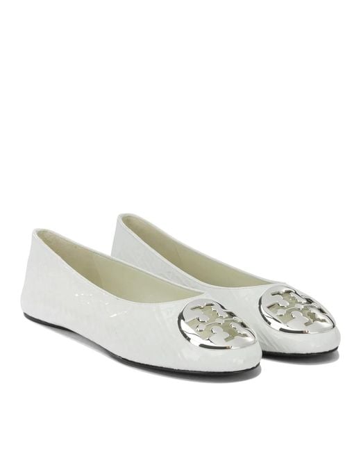 Tory Burch White Goat Bovine Leather Ballerinas