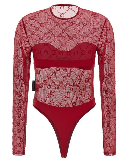 MARINE SERRE Red 'Moonogram' Bodysuit