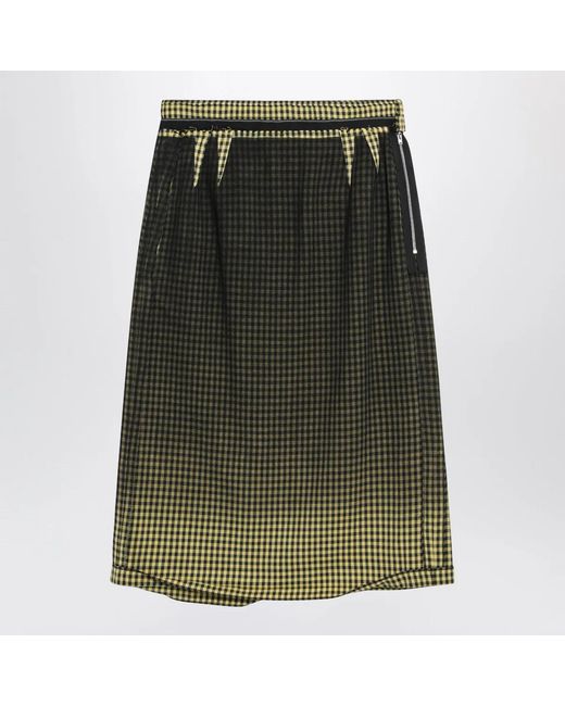 Maison Margiela Green Virgin Wool Midi Skirt With Faded Check Pattern