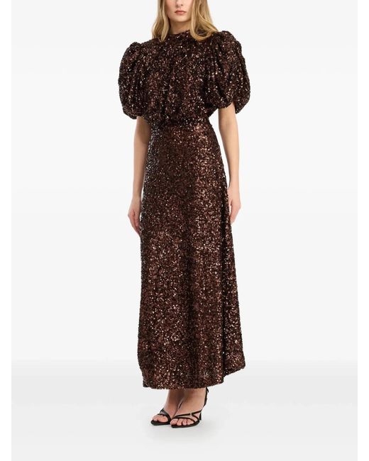 ROTATE BIRGER CHRISTENSEN Brown Sequin Midi Dress