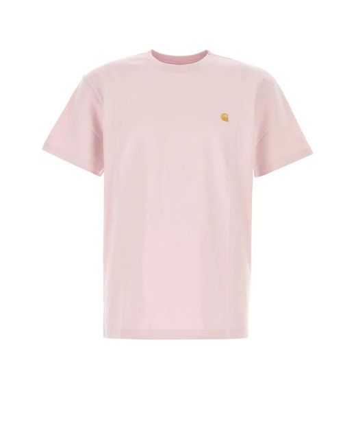 Carhartt Pink S/S Chase T-Shirt Cotton Combed Single Jersey for men