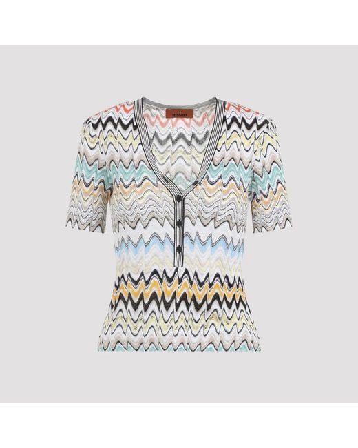 Missoni Blue Short-Sleeve Knit Top