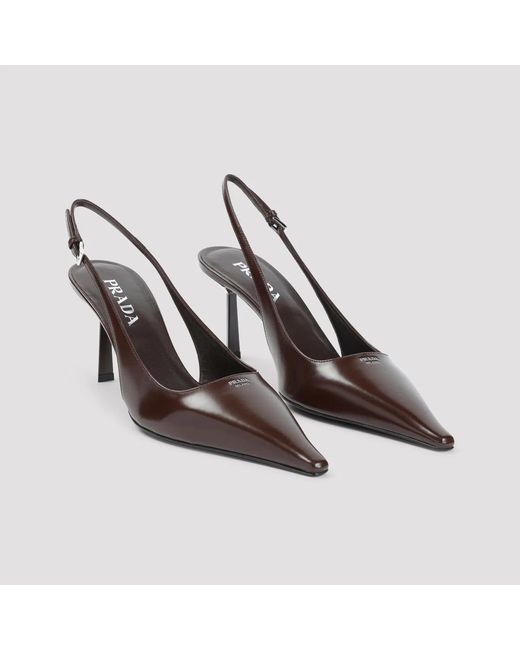 Prada Brown Briciato Leather Slingback