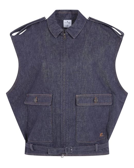 Courreges Black Courregès Denim Sleeveless Bomber Jacket