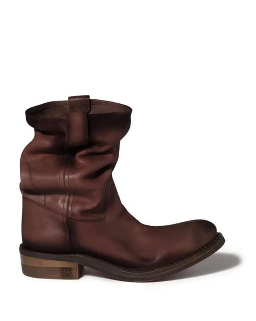 Miu Miu Brown Foule Aged Look Leather Booties