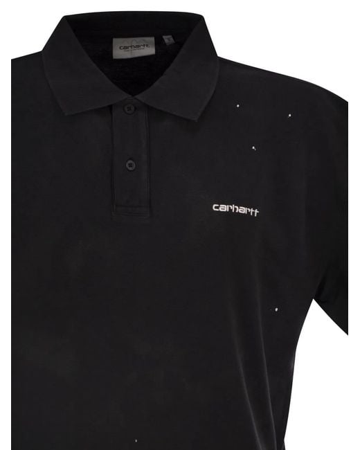 Carhartt Black Cotton Polo Shirt With Paint Splatter Details