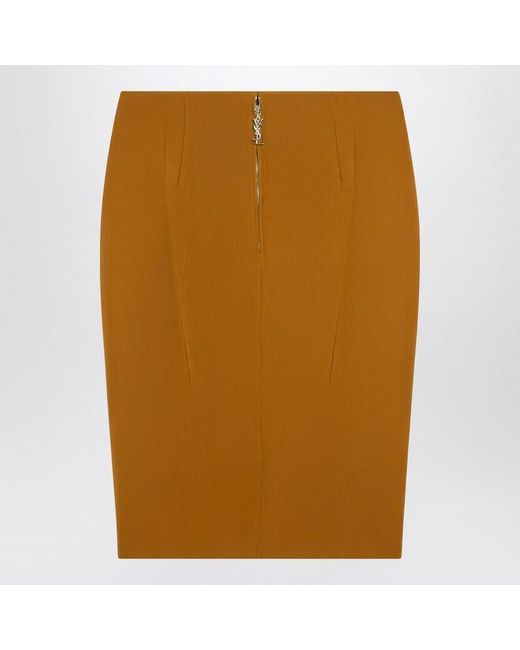 Saint Laurent Brown Ochre Satin Pencil Skirt