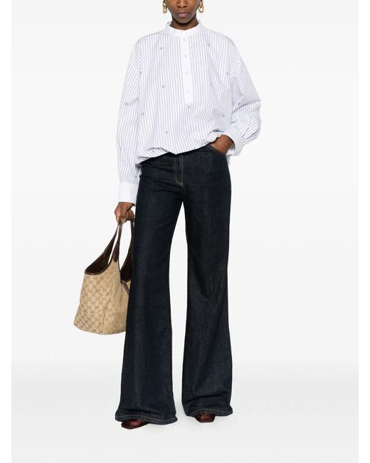 Gucci Gray Striped Embroidery Blouse