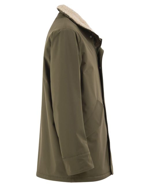 Herno Green Soft Shell Coat With Shearling-Effect Lining for men