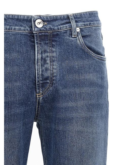 Brunello Cucinelli Blue Logo Embroidery Stretch Jeans for men