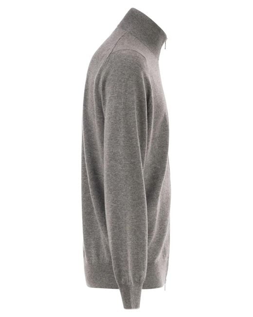 Brunello Cucinelli Gray High-Necked Cashmere Cardigan With Zip for men