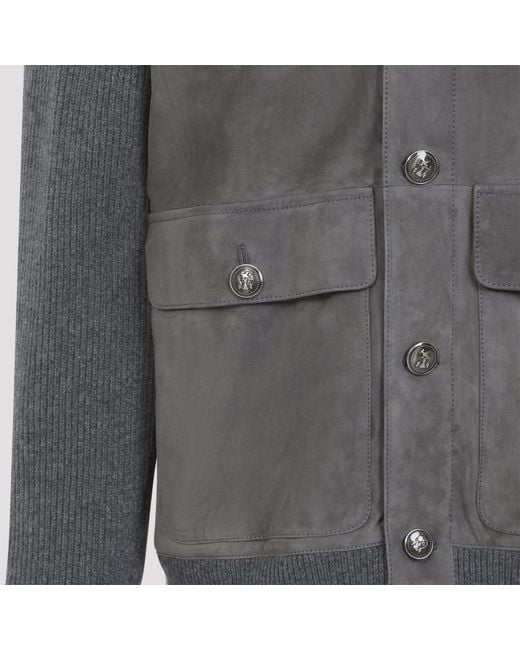 Brunello Cucinelli Gray Acciaio Piombo Padded Leatherjacket for men
